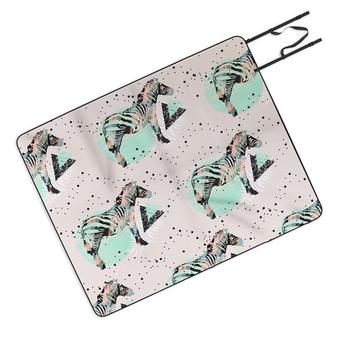 Marta Barragan Camarasa Geometric zebra and plant pattern Picnic Blanket