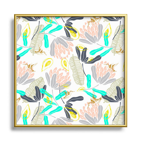 Marta Barragan Camarasa Gold Hummingbirds in Nature Square Metal Framed Art Print