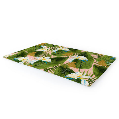 Marta Barragan Camarasa Golden birds in the rainforest Area Rug