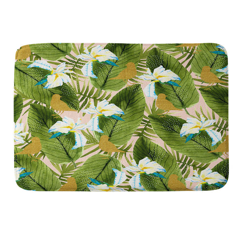 Marta Barragan Camarasa Golden birds in the rainforest Memory Foam Bath Mat