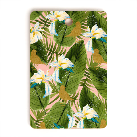 Marta Barragan Camarasa Golden birds in the rainforest Cutting Board Rectangle