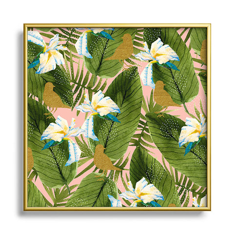 Marta Barragan Camarasa Golden birds in the rainforest Square Metal Framed Art Print