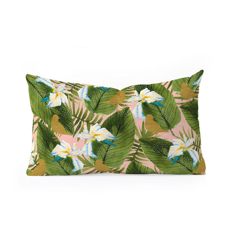 Marta Barragan Camarasa Golden birds in the rainforest Oblong Throw Pillow