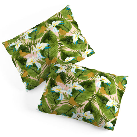 Marta Barragan Camarasa Golden birds in the rainforest Pillow Shams