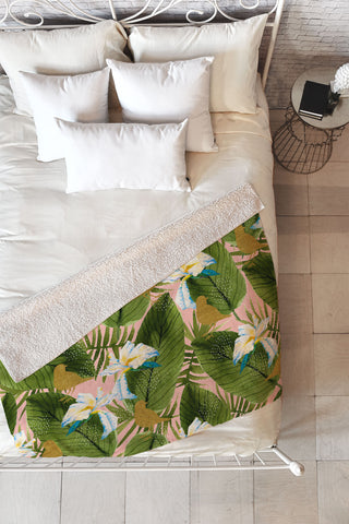 Marta Barragan Camarasa Golden birds in the rainforest Fleece Throw Blanket