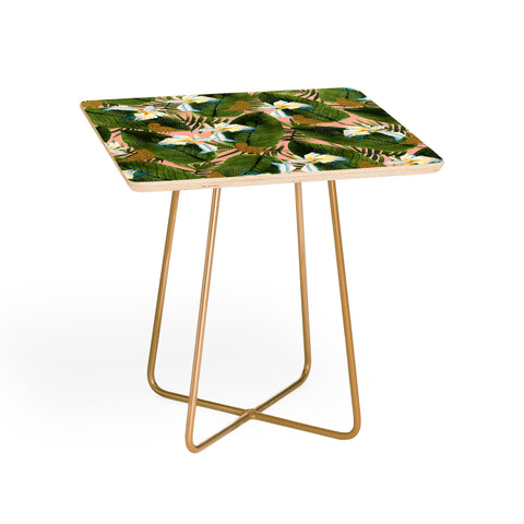 Marta Barragan Camarasa Golden birds in the rainforest Side Table