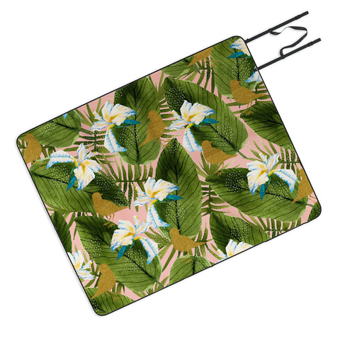 Marta Barragan Camarasa Golden birds in the rainforest Picnic Blanket