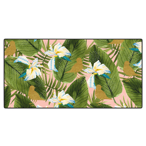 Marta Barragan Camarasa Golden birds in the rainforest Desk Mat