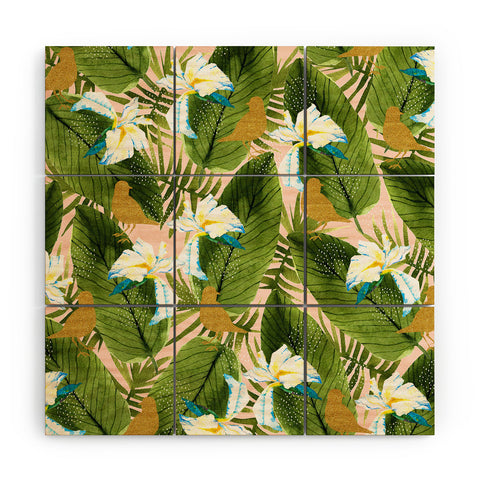 Marta Barragan Camarasa Golden birds in the rainforest Wood Wall Mural
