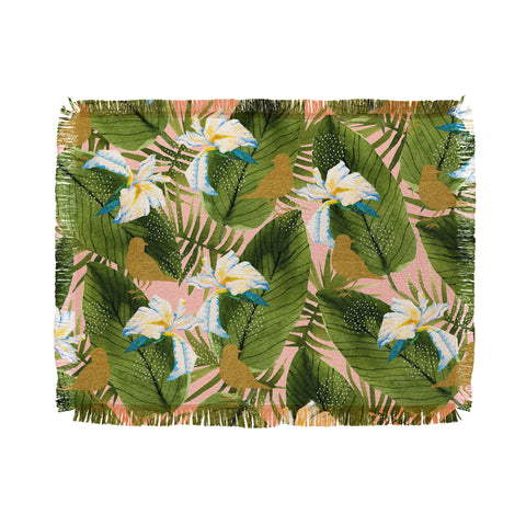 Marta Barragan Camarasa Golden birds in the rainforest Throw Blanket