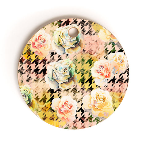 Marta Barragan Camarasa Houndstooth and flowers Cutting Board Round