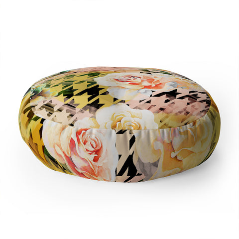 Marta Barragan Camarasa Houndstooth and flowers Floor Pillow Round