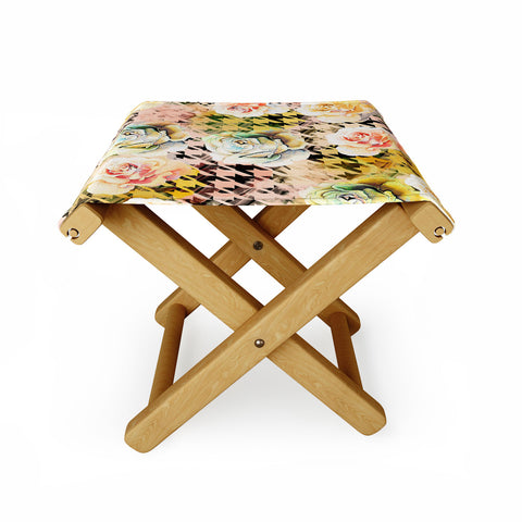 Marta Barragan Camarasa Houndstooth and flowers Folding Stool