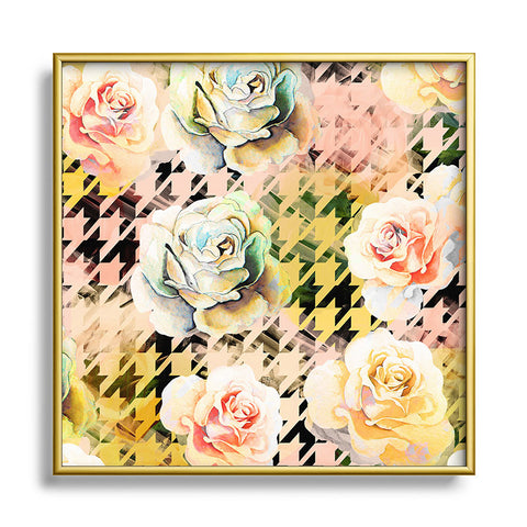 Marta Barragan Camarasa Houndstooth and flowers Square Metal Framed Art Print