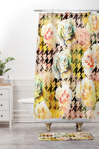 Marta Barragan Camarasa Houndstooth and flowers Shower Curtain And Mat