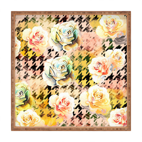 Marta Barragan Camarasa Houndstooth and flowers Square Tray