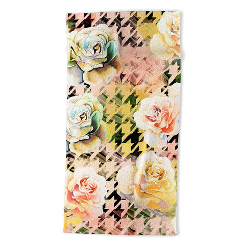 Marta Barragan Camarasa Houndstooth and flowers Beach Towel