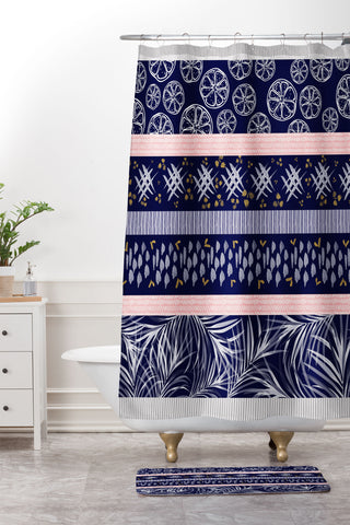 Marta Barragan Camarasa Indigo nature and fruits Shower Curtain And Mat