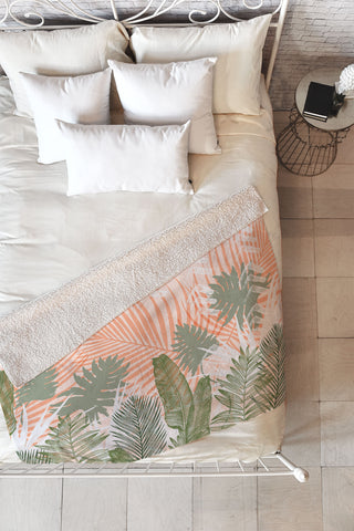 Marta Barragan Camarasa Jungle tropical plants pastel I Fleece Throw Blanket