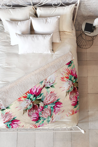 Marta Barragan Camarasa King proteas bloom 02 Fleece Throw Blanket