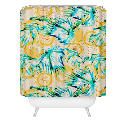 Marta Barragan Camarasa Leaf and melon pattern Shower Curtain