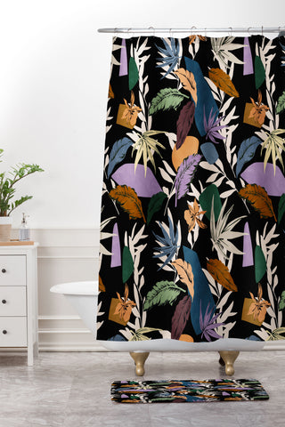Marta Barragan Camarasa Leaf colorful dark jungle Shower Curtain And Mat