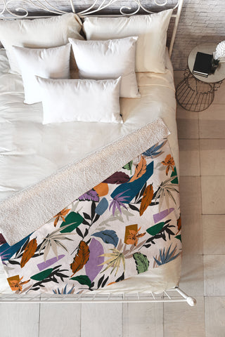 Marta Barragan Camarasa Leaf colorful modern jungle Fleece Throw Blanket