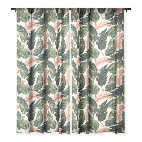 Marta Barragan Camarasa Leaf green and pink Sheer Window Curtain