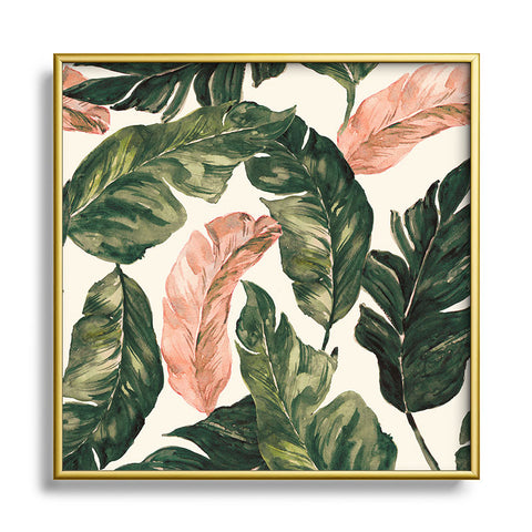 Marta Barragan Camarasa Leaf green and pink Square Metal Framed Art Print