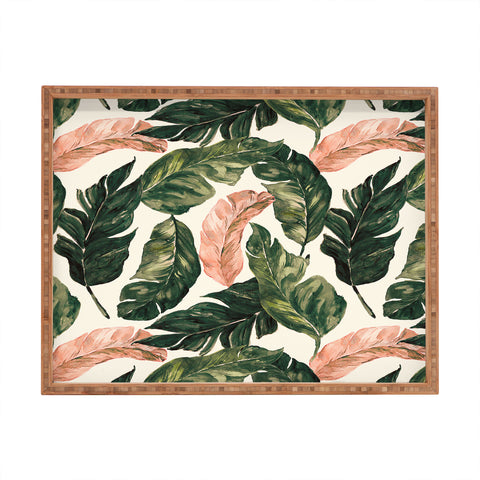 Marta Barragan Camarasa Leaf green and pink Rectangular Tray