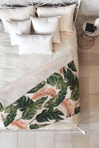 Marta Barragan Camarasa Leaf green and pink Fleece Throw Blanket