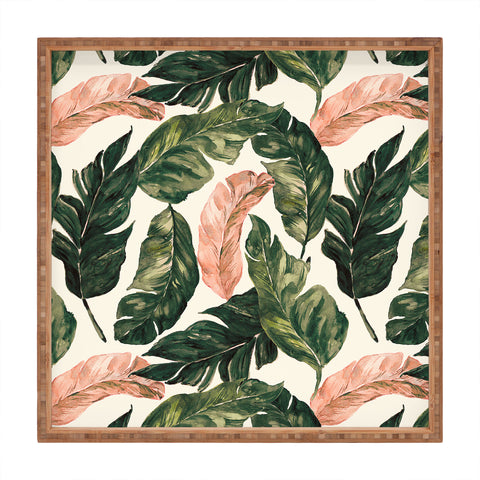 Marta Barragan Camarasa Leaf green and pink Square Tray