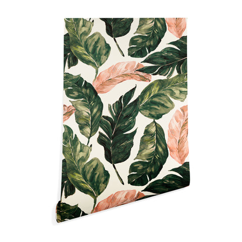Marta Barragan Camarasa Leaf green and pink Wallpaper