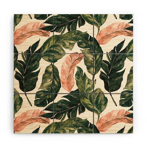 Marta Barragan Camarasa Leaf green and pink Wood Wall Mural