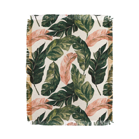 Marta Barragan Camarasa Leaf green and pink Throw Blanket