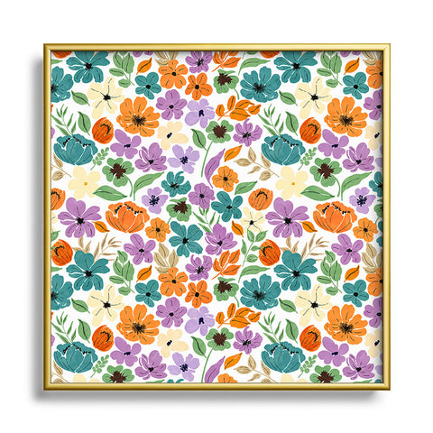 Marta Barragan Camarasa Lush Wild Garden Clovers Square Metal Framed Art Print