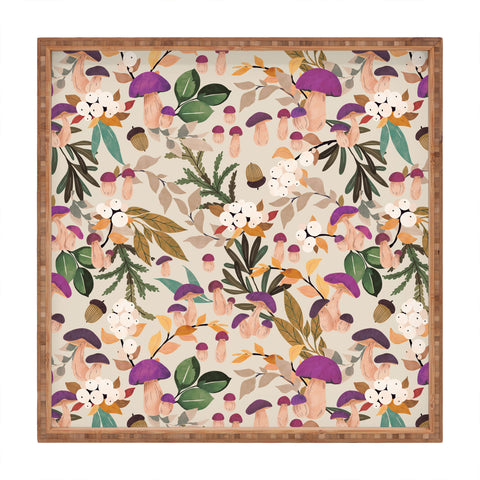 Marta Barragan Camarasa Magic mushroom forest Square Tray