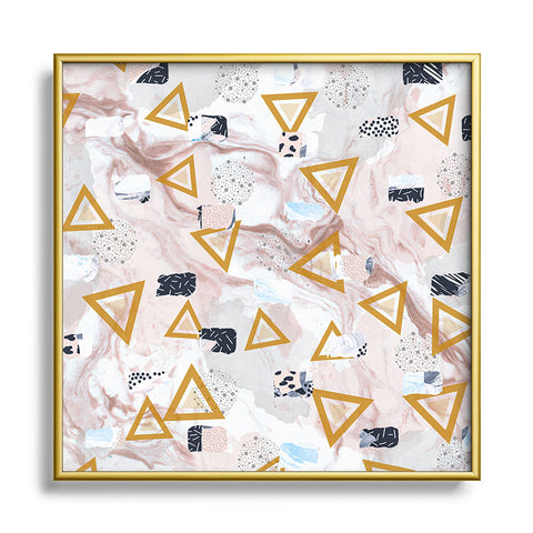 Marta Barragan Camarasa Marble shapes and triangles Square Metal Framed Art Print