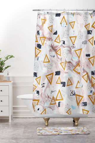Marta Barragan Camarasa Marble shapes and triangles Shower Curtain And Mat
