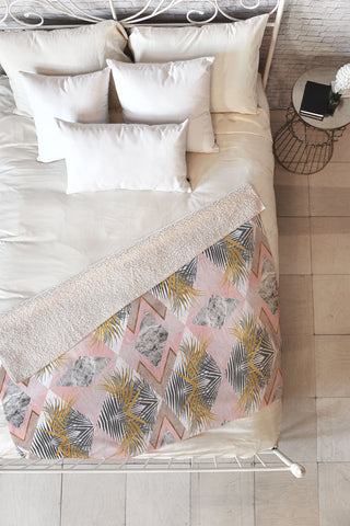 Marta Barragan Camarasa Marbled tropical geometric pattern 01 Fleece Throw Blanket