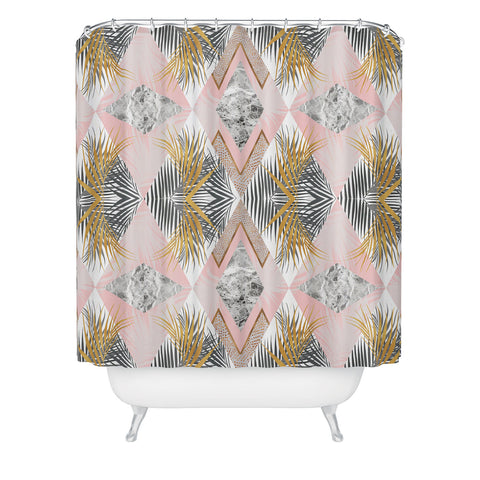Marta Barragan Camarasa Marbled tropical geometric pattern 01 Shower Curtain