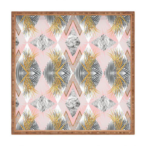 Marta Barragan Camarasa Marbled tropical geometric pattern 01 Square Tray