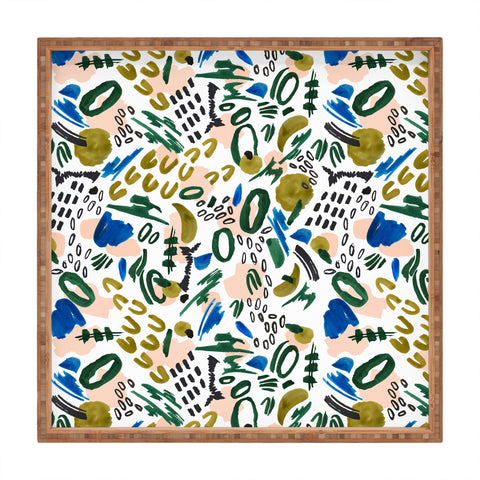 Marta Barragan Camarasa Mix abstract strokes Square Tray