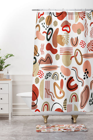 Marta Barragan Camarasa Modern reddish abstract shapes Shower Curtain And Mat