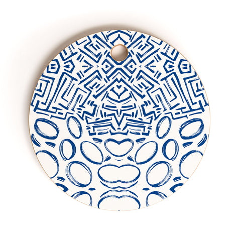 Marta Barragan Camarasa Mosaic brush strokes indigo Cutting Board Round