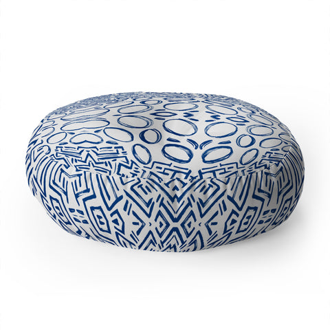 Marta Barragan Camarasa Mosaic brush strokes indigo Floor Pillow Round