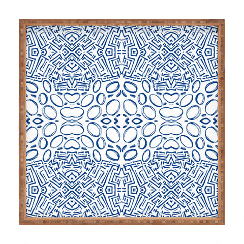 Marta Barragan Camarasa Mosaic brush strokes indigo Square Tray