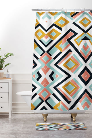 Marta Barragan Camarasa Mosaic geometric shapes Shower Curtain And Mat