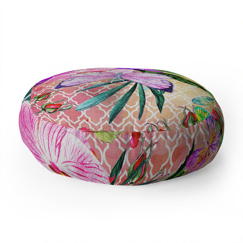 Marta Barragan Camarasa Mosaic of nature and butterflies Floor Pillow Round