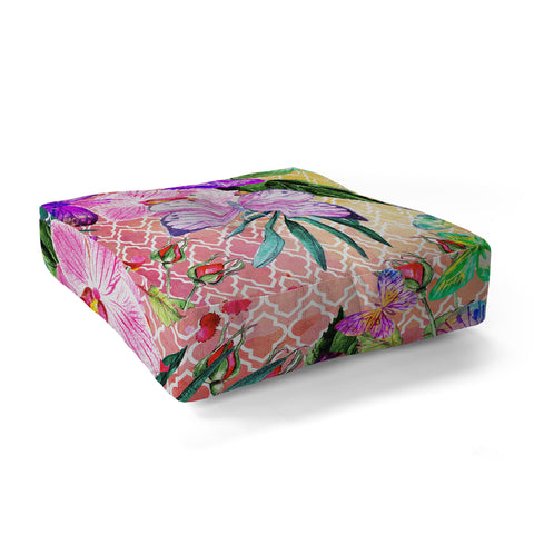 Marta Barragan Camarasa Mosaic of nature and butterflies Floor Pillow Square